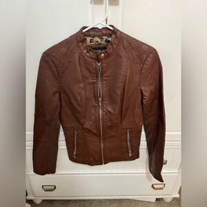 Black Rivet Quilted Brown Leather Jacket